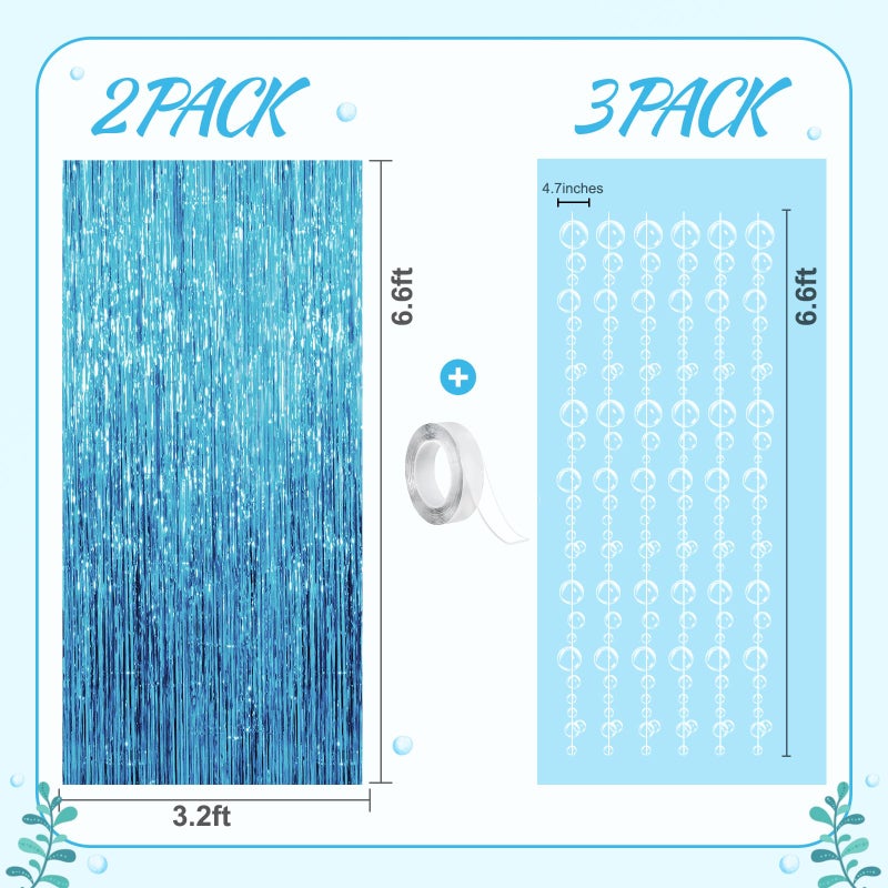 yorr Under The Sea Party Decorations,2 Blue Fringe Backdrop 3 Bubble Garland with Tape for Ocean Themed Party Decor,Mermaid Birthday Decorations,Trunk or Treat Car Decorations,Bubble Theme Party Decor - Image 2
